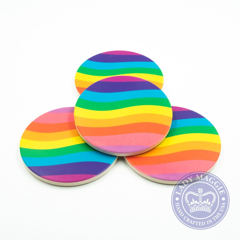 Housewarming Gift Gay Pride LBGTQ Wedding Anniversary Couples Gift Set of 4 Rainbow Flag Sandstone Coasters Rainbow Coasters Pride