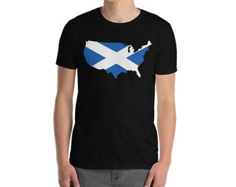 Koszulka z amerykańską flagą szkocką | Koszulka amerykańska szkocka | Koszulka szkocka | Koszulka unisex z krótkim rękawem US Scottish | Koszulka szkocka dla ekspatów