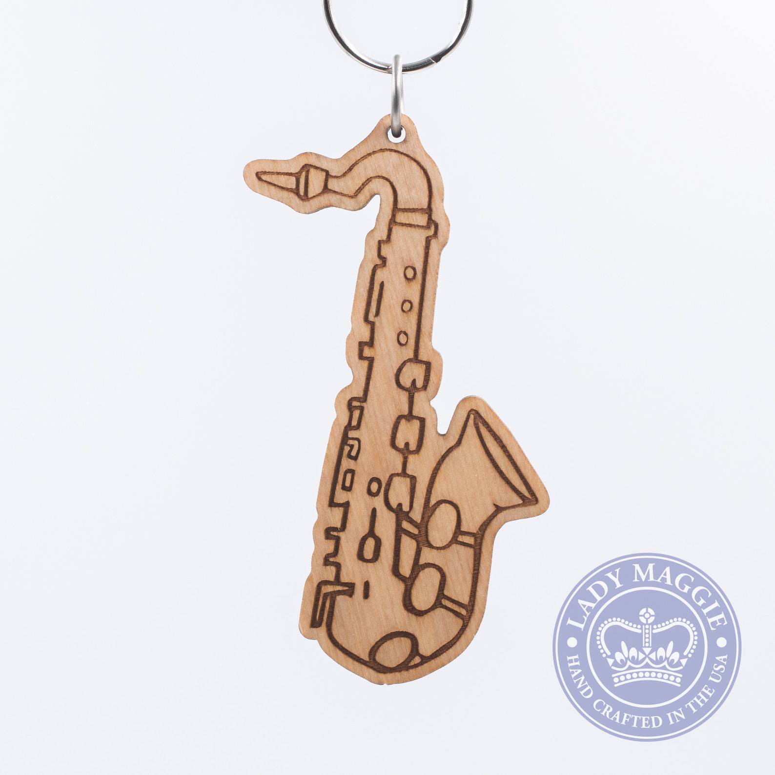 Saxophone Keychain Sax Carved Wood Key Ring Saxophone Etsy