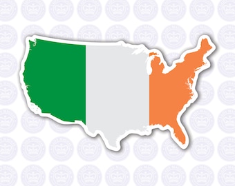 American Irish Flag Decal - Ireland Expat Decal Bumper Sticker - Irish American - American Irish Flag - Irish Expat Laptop Decal - IRE USA