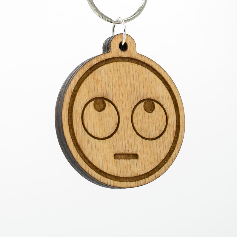 Rolling Eyes Emoji Wooden Keychain Roll Eye Emoji Carved Etsy