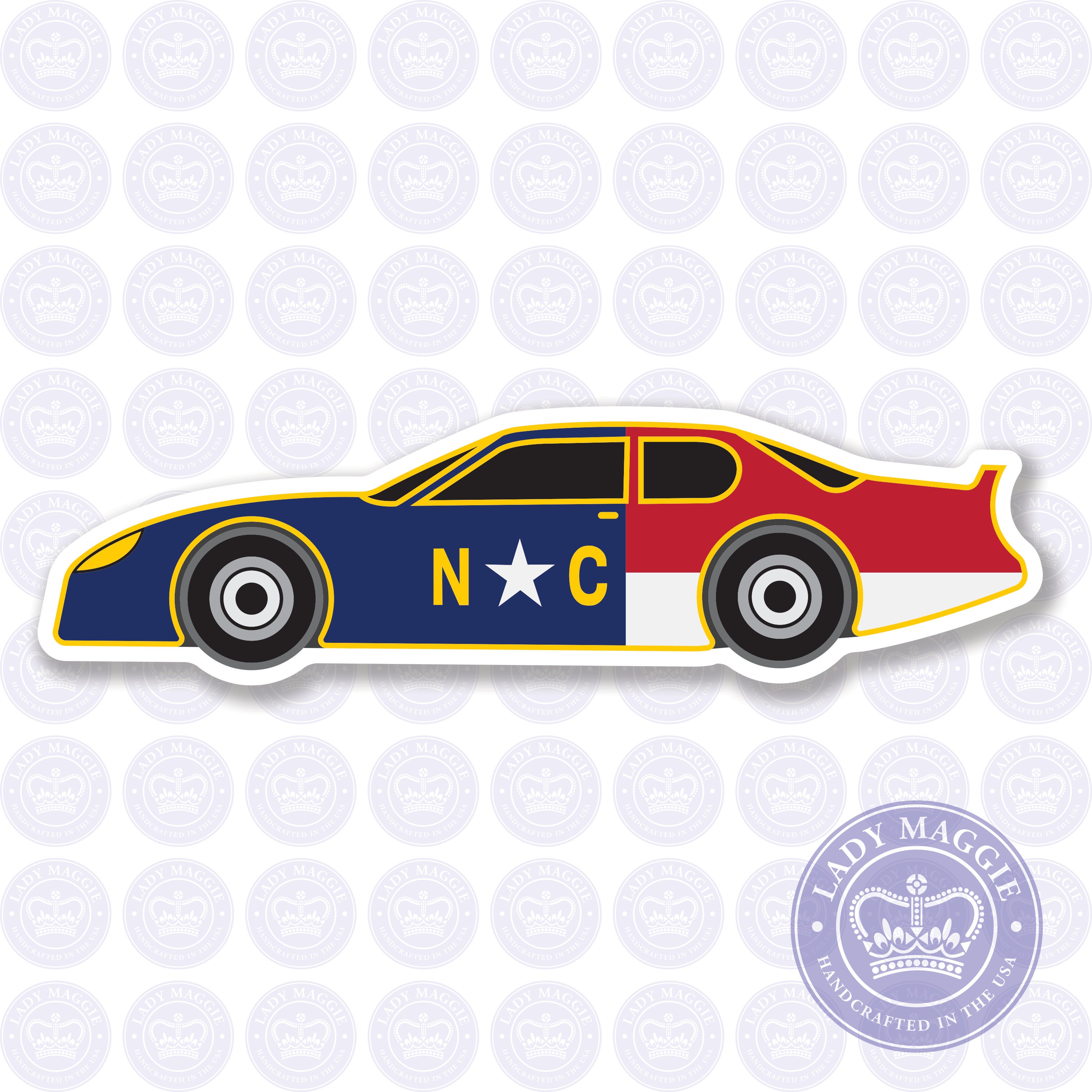 North Carolina State Flag NASCAR Decal - NC Flag Racecar Decal - North Carolina Racing Bumper Sticker - State of NC Race Car - Stock Car