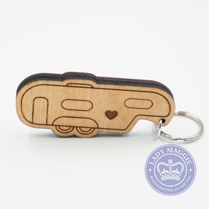 Fifth Wheel Camper Keychain 5th Wheel Camper Charm Camping Keychain RV Engraved Wood Key Ring Camper Trailer RV Keyring image 1