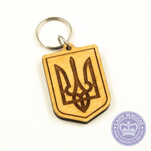 Ukraine Keychain | Ukrainian Trident Charm | Personalized Ukraine Keyring | Ukraine Coat of Arms Charm | Tryzub Keyring
