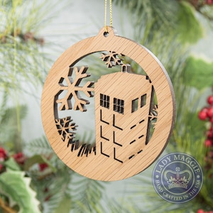 Doctor Who Tardis Christmas Ornament Wooden Tree Decoration - Doctor Who Tardis Laser Cut Carved Ornament - Dr Who Tardis Ornament