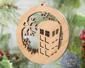 Doctor Who Tardis Christmas Ornament Wooden Tree Decoration - Doctor Who Tardis Laser Cut Carved Ornament - Dr Who Tardis Ornament