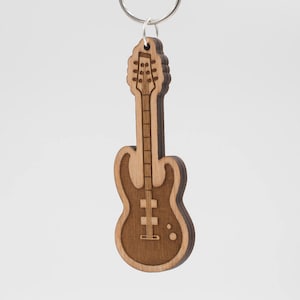 Classic Rock Electric Guitar Keychain - Rock Guitar Carved Wood Key Ring - Electric Guitar Engraved Wooden Charm - Rock Guitar Charm
