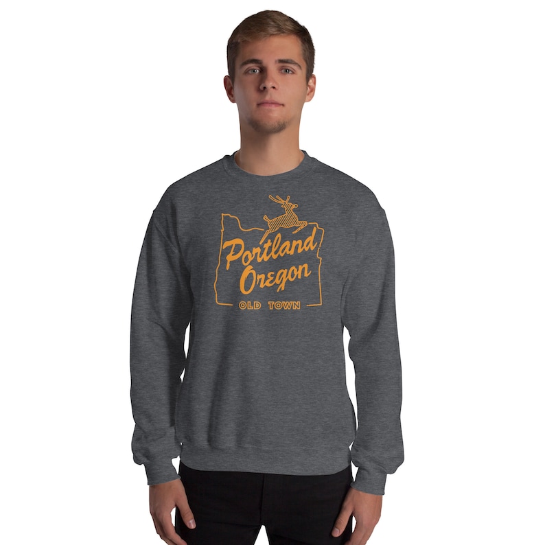 Portland Oregon Old Town Unisex Sweatshirt | Orange Old Town Portland OR Shirt | White Stag Sign | Oregon Graphic Sweatshirt | Portland OR