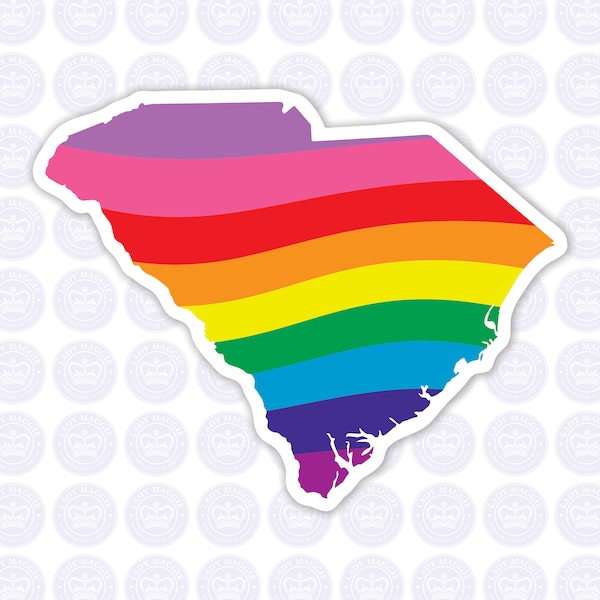 South Carolina Rainbow Flag Decal - SC LGBTQ Flag Decal - South Carolina Gay Pride Bumper Sticker State Rainbow Flag SC Yeti Decal