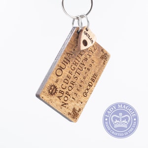 Rustic Ouija Board with Planchette Keychain Set Mini Ouija Board & Planchette Keyring Ouija Mystifying Oracle Planchette Engraved Charm image 7