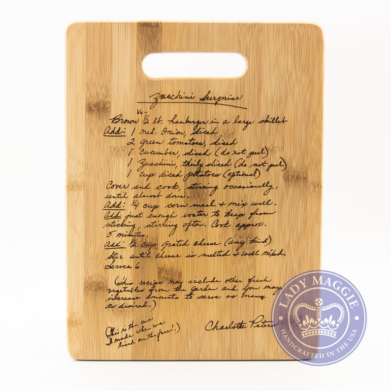 Personalized Family Recipe Cutting Board 11.5x8.75 Mother's Day Handwritten Recipe Board Custom Engraved Handwriting Recipe Family image 4