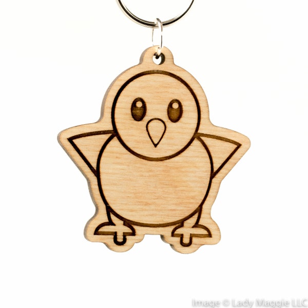 Baby Chick Emoji Wood Keychain - Standing Chick Emoji - Front Facing Baby Chick - Wooden Baby Chicken Emoji Key Ring - Baby Chick Charm