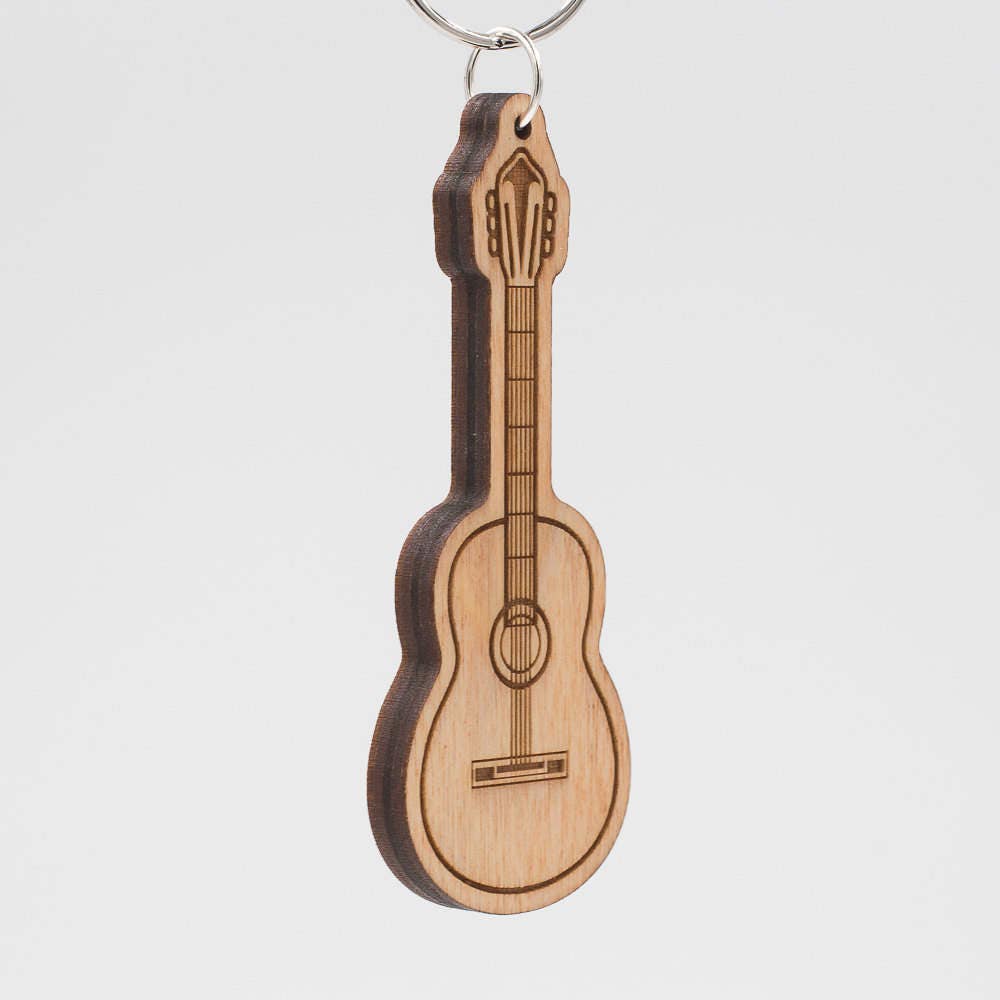 Guitare électrique porte-clés, porte-clés de bois scie à chantourner  Instrument de musique, musicien clé, cerise -  France