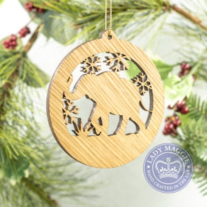 Elephant Christmas Ornament - Elephant Silhouette - White Oak Circus Elephant Ornament - Jungle African Safari India Elephant Ornament