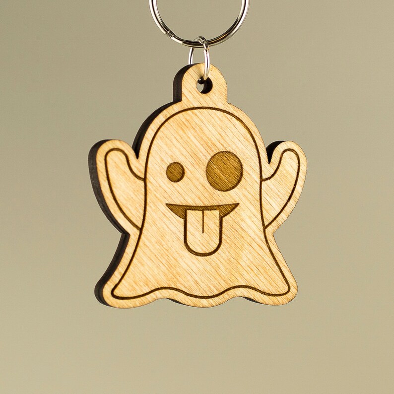 Чертеж брелка из дерева Ghost Emoji Wood Keychain Ghost Emoji Carved Wood Key Ring Etsy