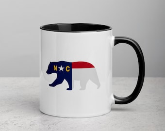 NC Bear Mug - North Carolina Bear Coffee Cup - NC State Flag Bear Cup