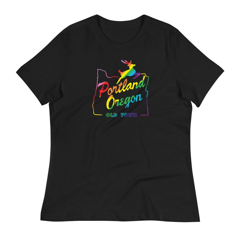 Portland OR Old Town Rainbow Ladies T-Shirt | Old Town Portland OR Women's Rainbow Relaxed T-Shirt | Portland Oregon Rainbow Tee