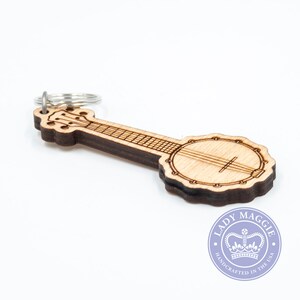 Banjo Keychain Banjo Carved Wood Key Ring Engraved Wooden Banjo Charm ...
