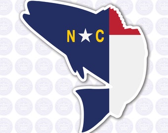 North Carolina Fish Decal - NC Fish State Flag Decal - North Carolina Bass Bumper Sticker - State of NC Decal - NC Flag Decal - Fisherman