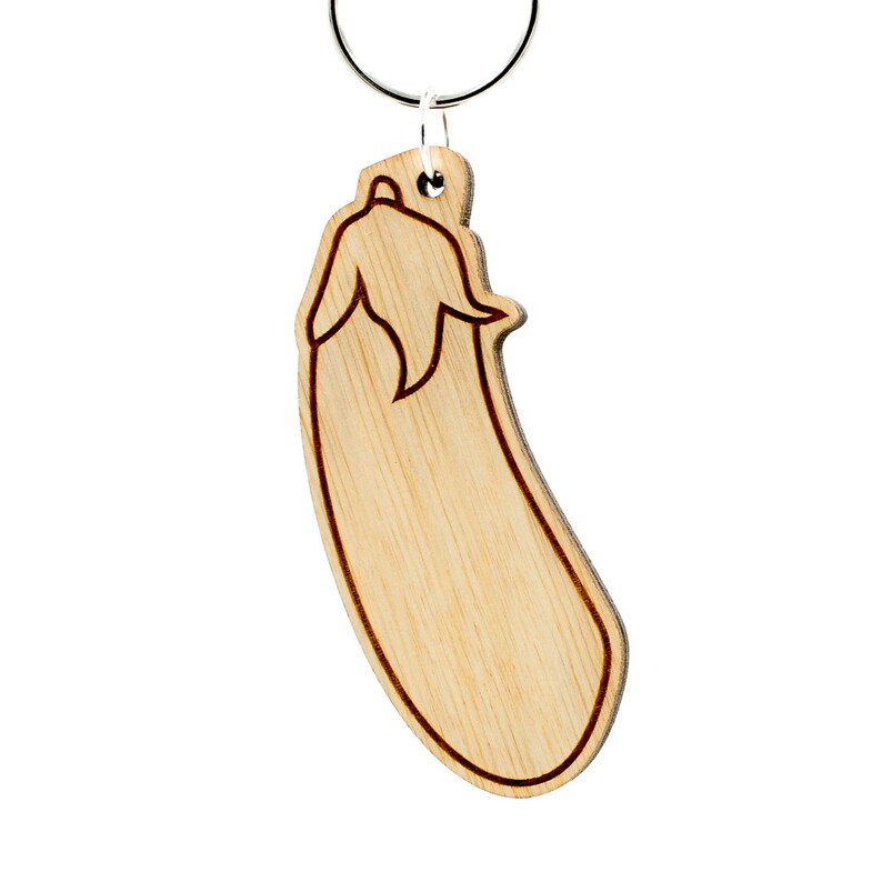 Eggplant Emoji Keychain Wooden Aubergine Emoji Carved Wood Etsy