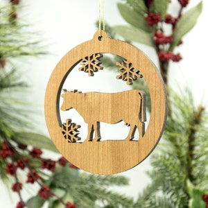 Cow Christmas Wood Ornament - Cow Silhouette Wooden Tree Decoration - Dairy Cow Ornament - Barnyard Ornament - Farm Ornament - Heifer