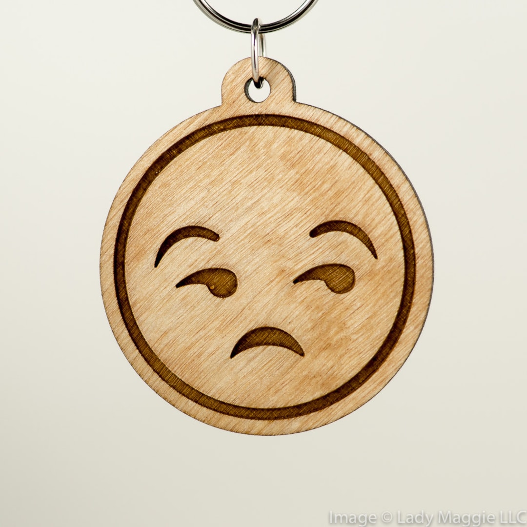 Unimpressed Emoji Wood Keychain Unamused Emoji Meh Emoji Side Eye Emoji