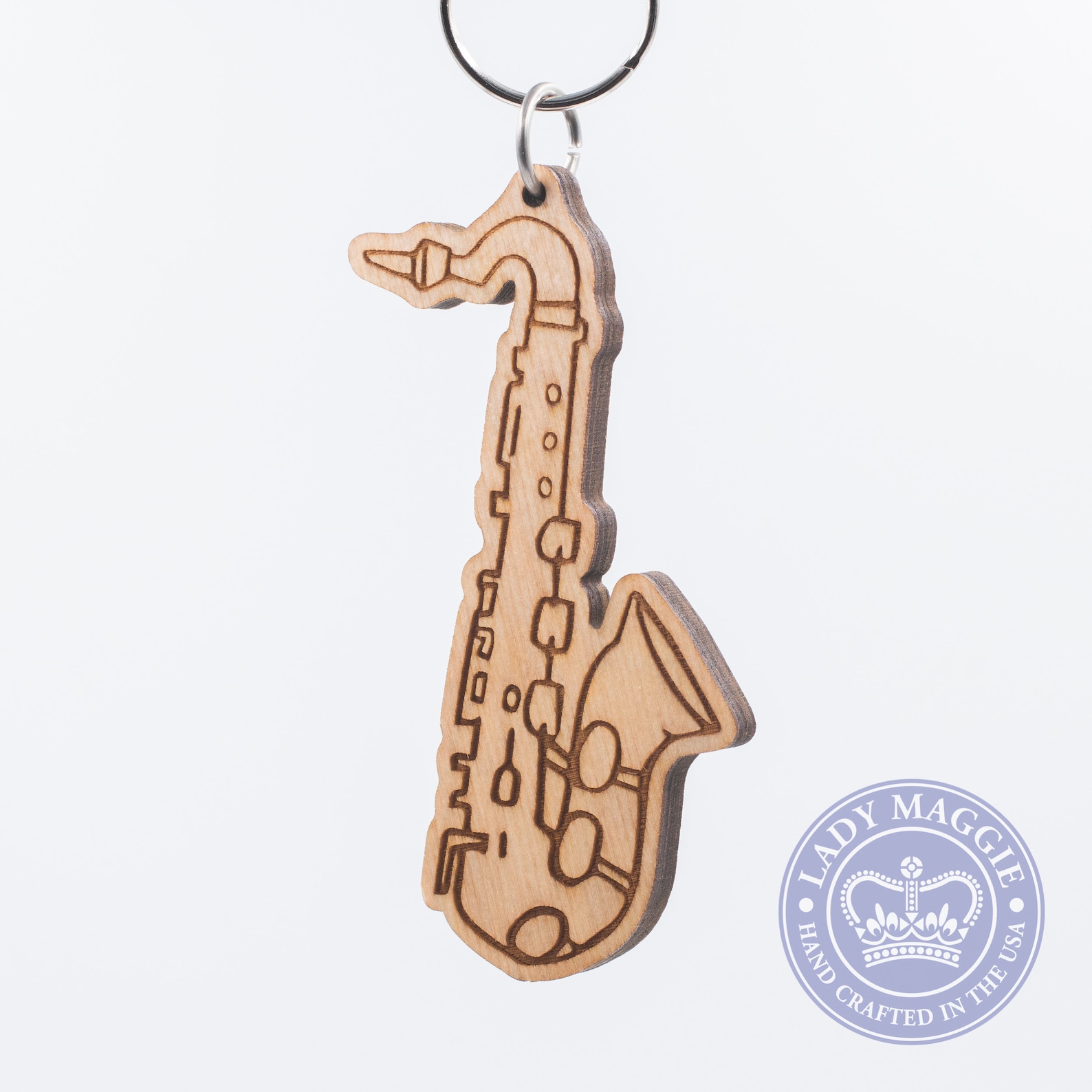 Saxophone Keychain Sax Carved Wood Key Ring Saxophone Etsy