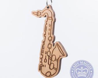 Saxophone Keychain Sax Carved Wood Key Ring Saxophone Emoji
