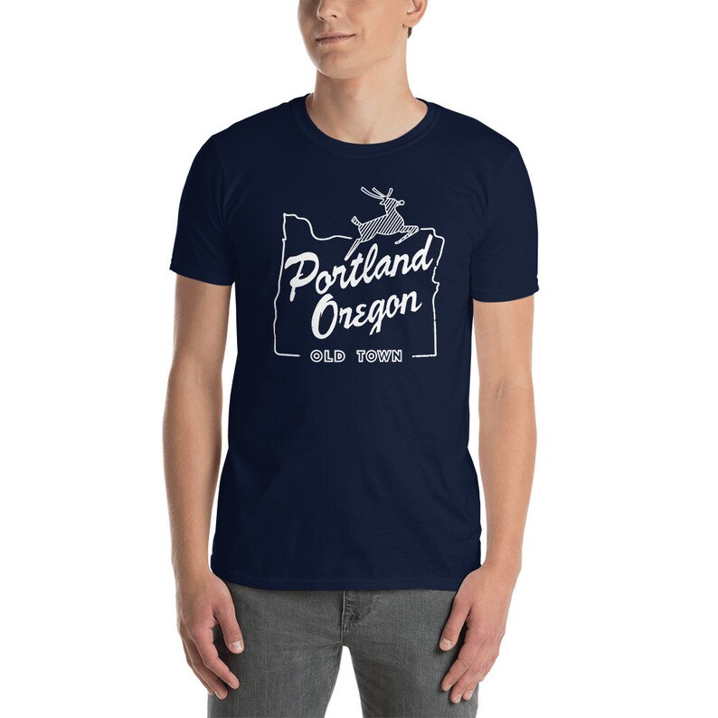 Portland Oregon Old Town t-shirt White Old Town Portland OR Shirt White Stag Sign Shirt Oregon Tee Shirt Portland OR Shirt Navy