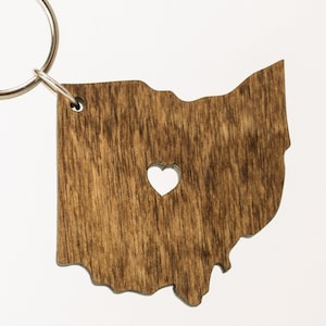 Ohio Wooden Keychain - OH State Keychain - Wooden Ohio Carved Key Ring - Wooden OH Charm - State of Ohio Keyring - Ohio State Keyring - Ohio