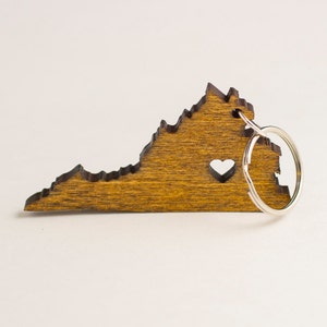 Virginia Keychain - VA State Keychain - Wooden Virginia Carved Key Ring - Wooden Engraved Virginia Charm - Old Dominion State Keychain