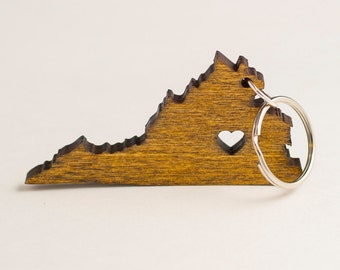 Virginia Keychain - VA State Keychain - Wooden Virginia Carved Key Ring - Wooden Engraved Virginia Charm - Old Dominion State Keychain