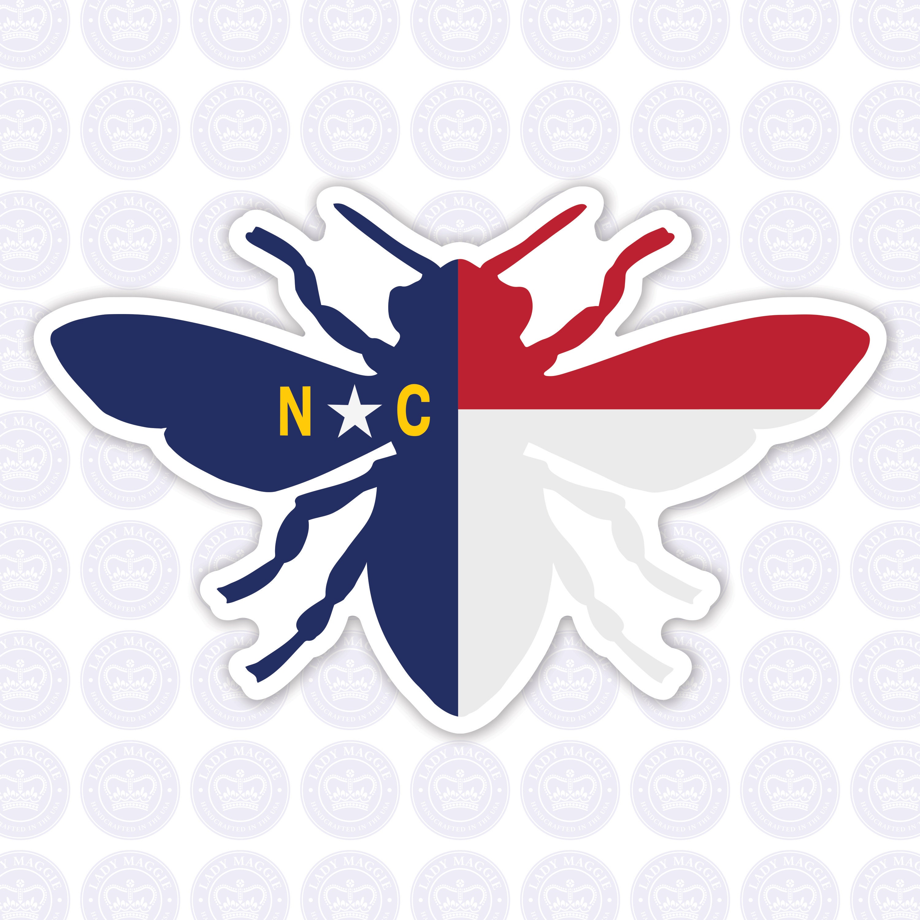 North Carolina Bee Decal - NC Bee State Flag Decal - North Carolina Honey Bee Bumper Sticker - State of NC Decal - NC Beekeeper Decal