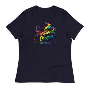 Portland OR Old Town Rainbow Ladies T-Shirt | Old Town Portland OR Women's Rainbow Relaxed T-Shirt | Portland Oregon Rainbow Tee