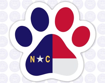 North Carolina Paw Decal - NC Paw State Flag Decal - North Carolina Paw Print Bumper Sticker - State of NC Decal - NC Dog Paw Cat Paw Decal