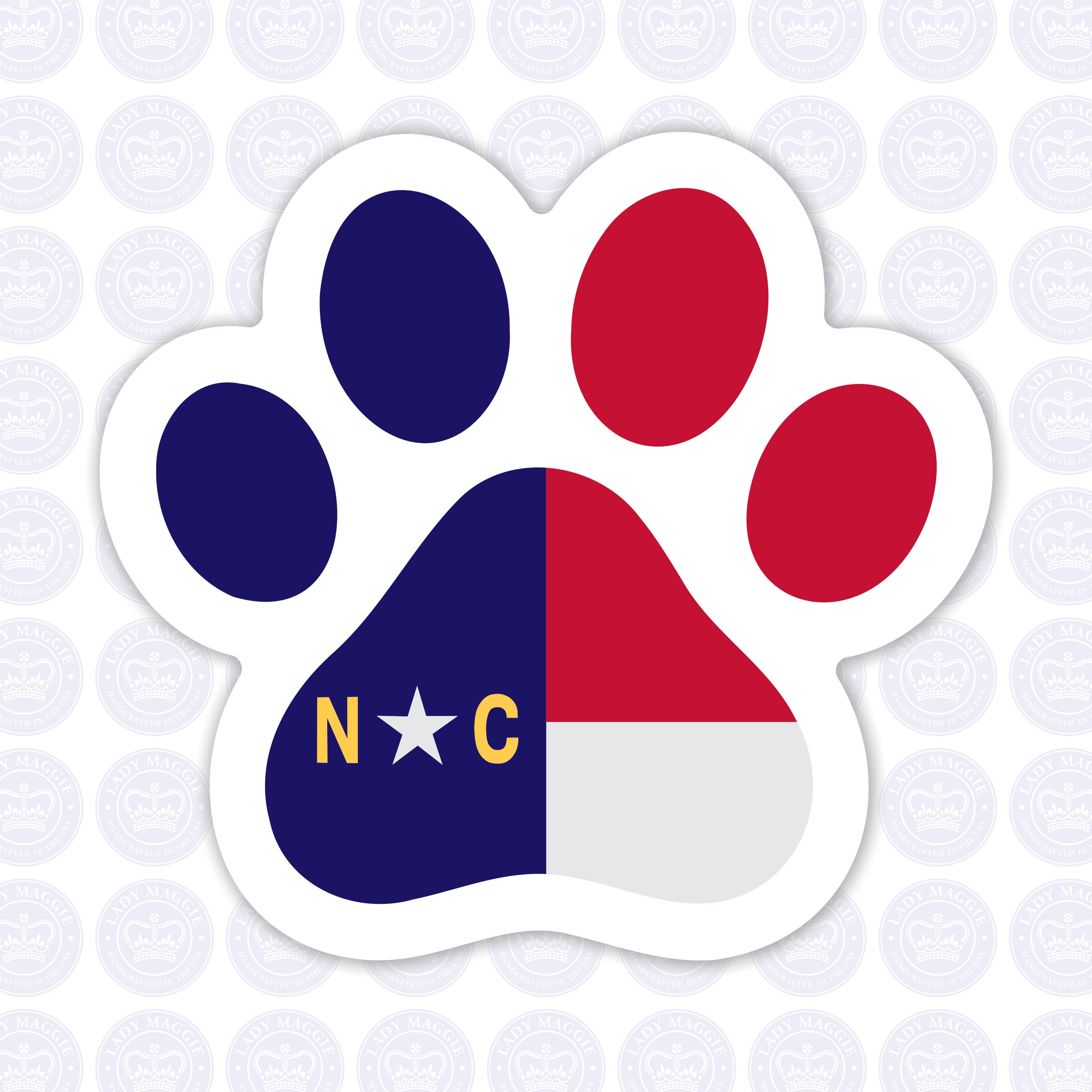 North Carolina Paw Decal - NC Paw State Flag Decal - North Carolina Paw Print Bumper Sticker - State of NC Decal - NC Dog Paw Cat Paw Decal