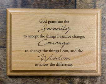 Serenity Prayer Wooden Plaque - Serenity Prayer Engraved 7 x 5 Alder Wall Plaque - Recovery Plaque - 12 Step Prayer - Alcoholics Anonymous