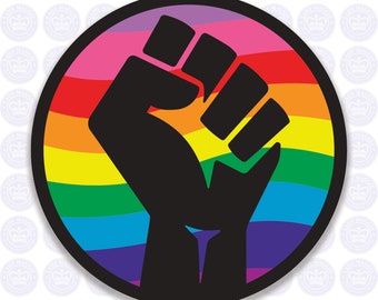 Raised Fist Rainbow Decal - Equality - Solidarity - LBGTQ BLM Clenched Fist Decal - Raised Fist Rainbow Bumper Sticker - Black Lives Matter