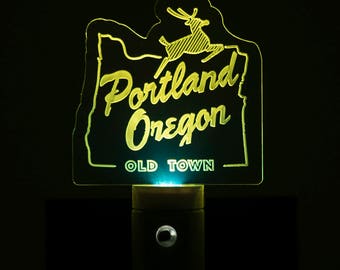 Portland Oregon Old Town Nightlight - Old Town Portland LED Nightlight - White Stag Sign Nightlight - Porland OR Nightlight