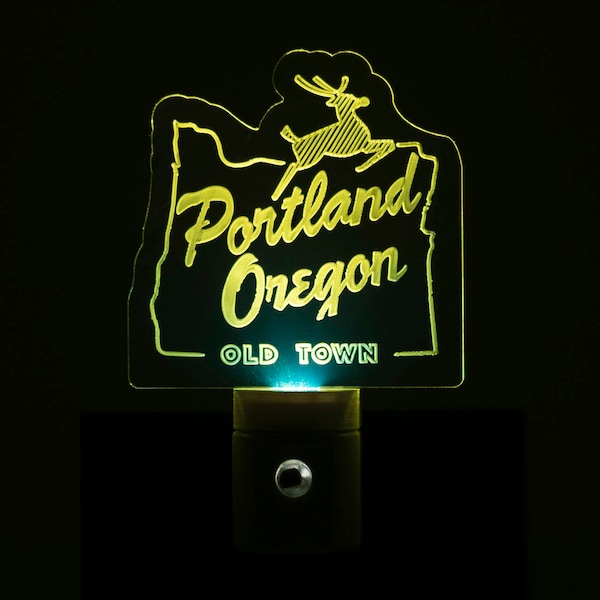 Portland Oregon Old Town Nightlight - Old Town Portland LED Nightlight - White Stag Sign Nightlight - Porland OR Nightlight