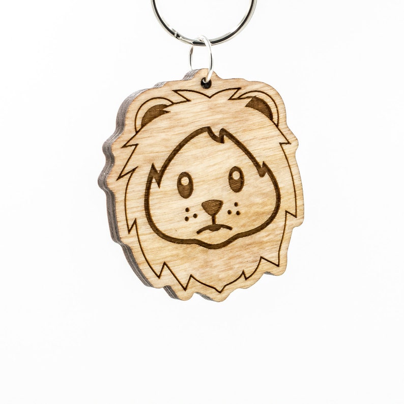 Lion Face Emoji Keychain Wooden Lion Emoji Carved Wood Key Etsy