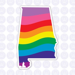 Alabama Rainbow Flag Decal - AL State LGBTQ Decal - Alabama State Bumper Sticker - State of Alabama Decal - Alabama Gay Pride Bumper Sticker