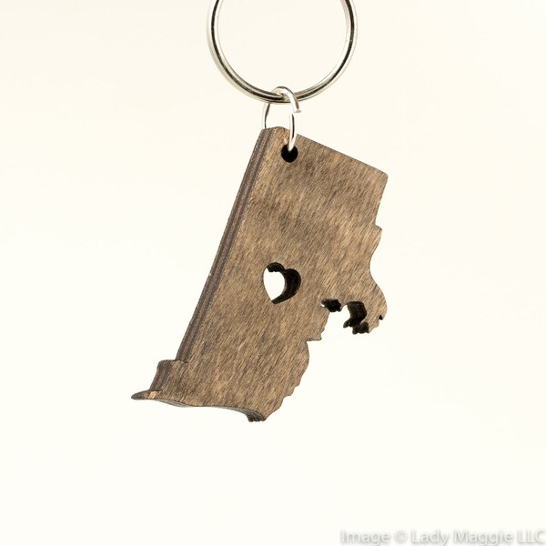 Rhode Island Wooden Keychain - RI State Keychain - Wooden Rhode Island Carved Key Ring - Wooden RI Charm State of RI Keychain - Rhode Island