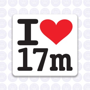 I Love 17M Decal Amateur Radio Decal - 17-Meter 17-Metre Bumper Sticker Radio Ham - I Heart 17 Meter Radio Laptop Decal