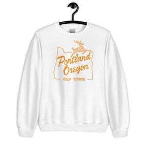 Portland Oregon Old Town Unisex Sweatshirt | Orange Old Town Portland OR Shirt | White Stag Sign | Oregon Graphic Sweatshirt | Portland OR