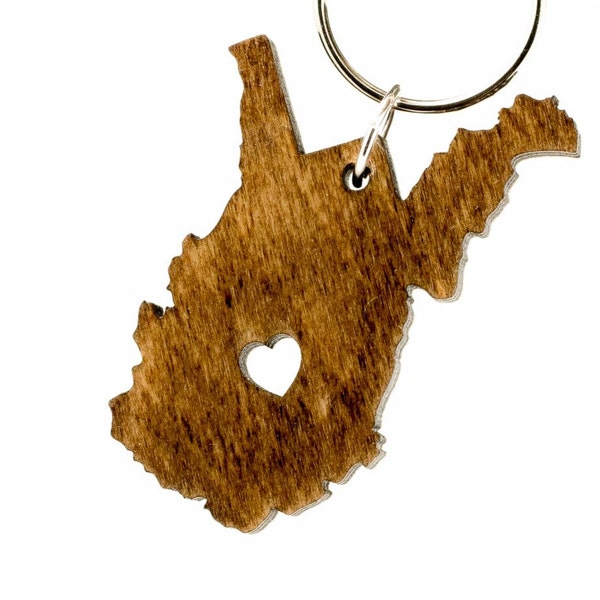 West Virginia Wooden Keychain - WV State Keychain - Wooden West Virginia Carved Key Ring - Wooden WV Charm - W VA Keychain