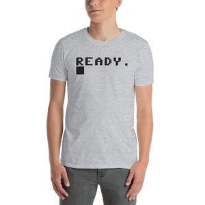 Ready. Black Graphic T-shirt - C64 Shirt - 8 bit Home Computer Commodore 64 BASIC Shirt - Retro Computer C=64 BASIC Command Tee Shirt