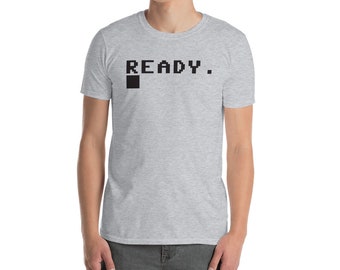 Ready. Black Graphic T-shirt - C64 Shirt - 8 bit Home Computer Commodore 64 BASIC Shirt - Retro Computer C=64 BASIC Command Tee Shirt