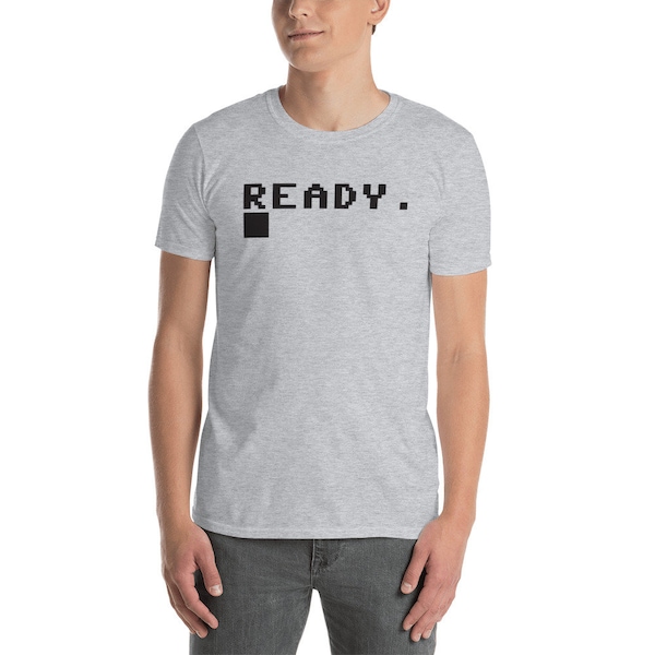Ready. Black Graphic T-shirt - C64 Shirt - 8 bit Home Computer Commodore 64 BASIC Shirt - Retro Computer C=64 BASIC Command Tee Shirt
