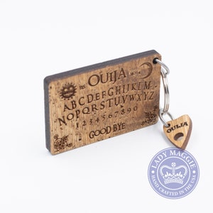 Rustic Ouija Board with Planchette Keychain Set Mini Ouija Board & Planchette Keyring Ouija Mystifying Oracle Planchette Engraved Charm image 8